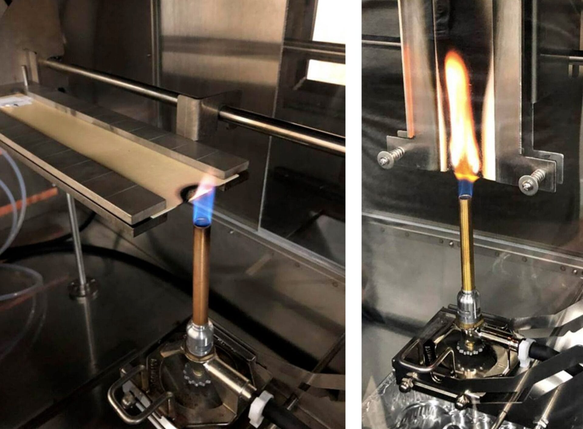 Photograph of materials in flammability testing